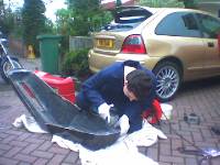 009Image(71) Mark J CUTTING my VERY expensive nose cone with a jig-saw = good job I trust him eh? - 1st May 2004