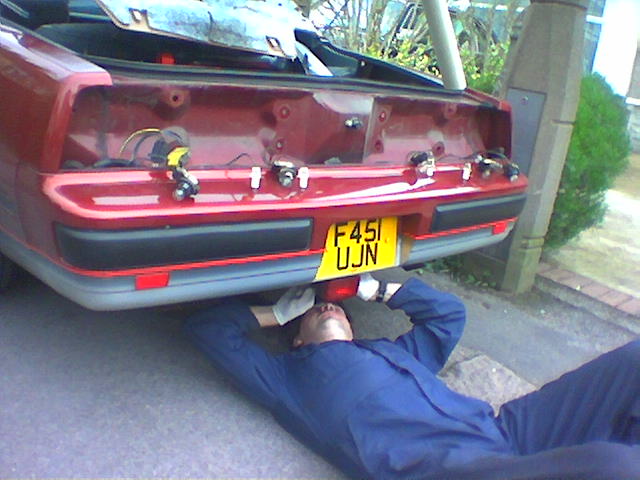 016Image(78) Rear bumper from James's Firebird he wanted my skirt kit so swapping rear bumpers over - 1st May 2004